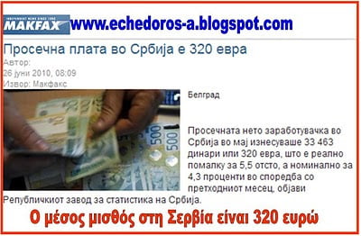 Σερβία: Μέσος Μισθός στα 320 Ευρώ