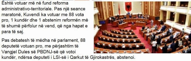 Ενέκρινε η αλβανική Βουλή την νέα εδαφική διαίρεση- ψήφισε κατά ο Ντούλε