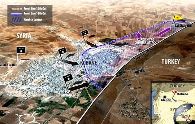 Χάρτης της πολιορκίας της Κομπάνι 15-10-2014