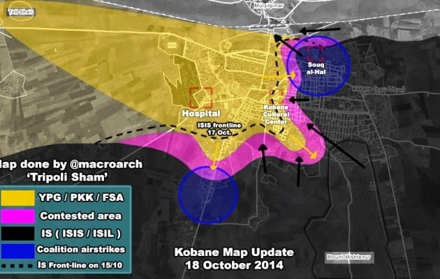 18-10-2014 Επικαιροποιημένος χάρτης της πολιορκίας στην Κομπάνι