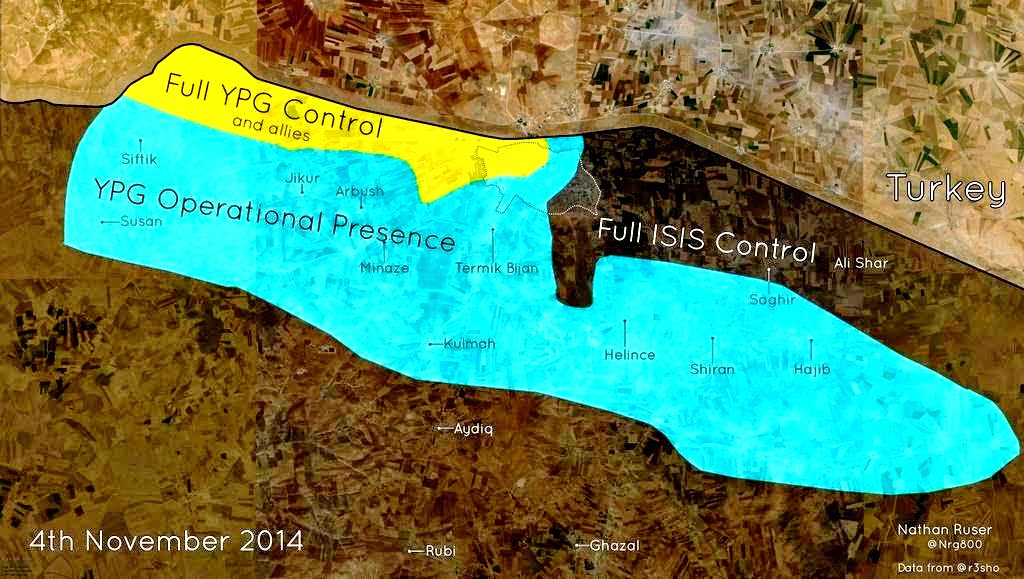 Επιχειρησιακός χάρτης της μάχης του Κομπάνε. Ανοίγουν το μέτωπο οι κούρδοι