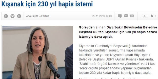 Τουρκία: 230 χρόνια στη φυλακή σε Κούρδισα δήμαρχο