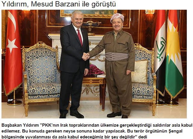 Ο πρωθυπουργός της Τουρκίας συναντήθηκε με τον Μασούντ Μπαρζανί