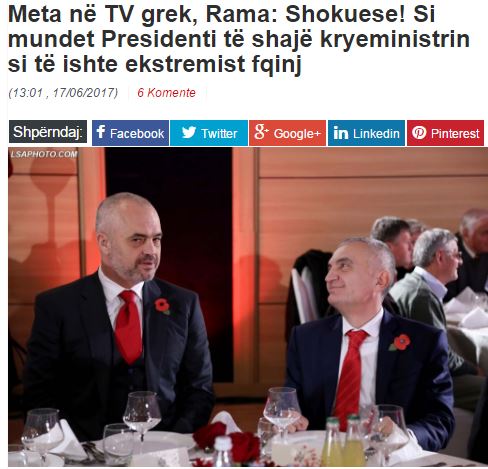 Αλβανία: Έντι Ράμα εναντίον Ιλίρ Μετά για δηλώσεις σε ελληνική τηλεόραση