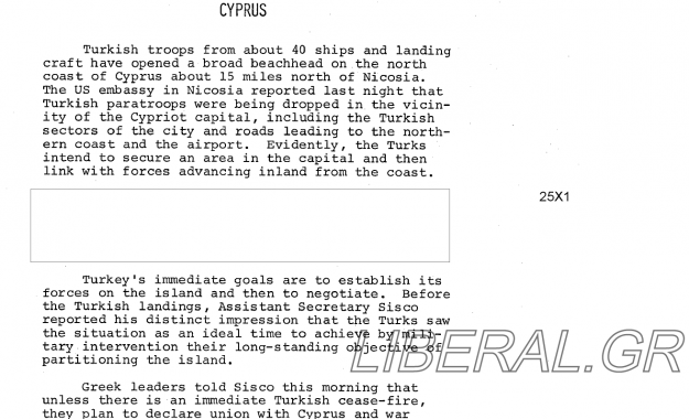 Η απόρρητη ενημέρωση του Αμερικανού προέδρου για την τουρκική εισβολή στην Κύπρο. Όλοι γνώριζαν, κάνεις δεν απέτρεψε την καταστροφή