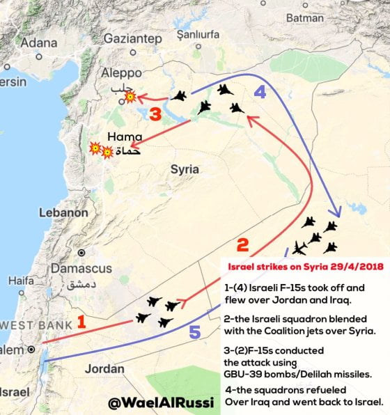 Σύμφωνα μ΄ένα σενάριο τα ισραηλινά F15 που χτύπησαν τη Συρία χρησιμοποίησαν τις fly zones της διεθνούς συμμαχίας των ΗΠΑ.