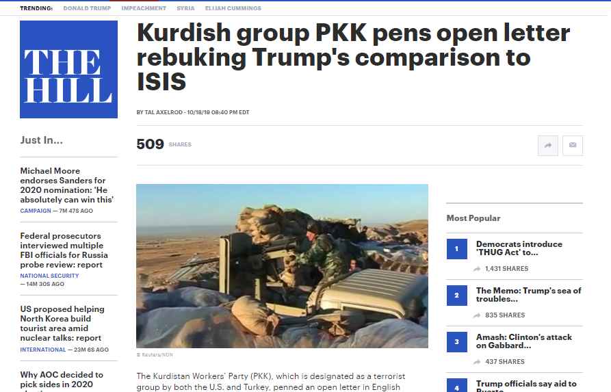 Σημαντική εξέλιξη – Κορυφαίο αμερικανικό Μέσο δημοσιεύει την επιστολή του PKK στους πολίτες των ΗΠΑ