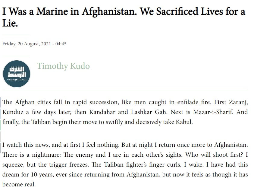 Ήμουν πεζοναύτης στο Αφγανιστάν. Θυσιάσαμε τις ζωές μας για ένα ψέμα