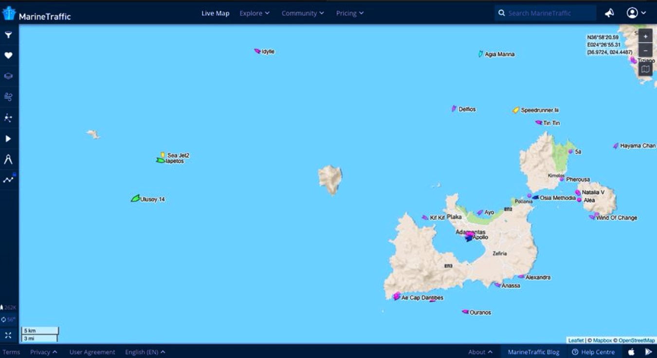MarineTraffic: A British-flagged boat carrying 17 passengers sank off the coast of the Greek island of Milos on Thursday morning