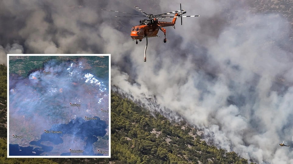 Πυρκαγιά στα Βίλια: Η καταστροφή όπως την κατέγραψε δορυφόρος – Στάχτη 75.000 στρέμματα