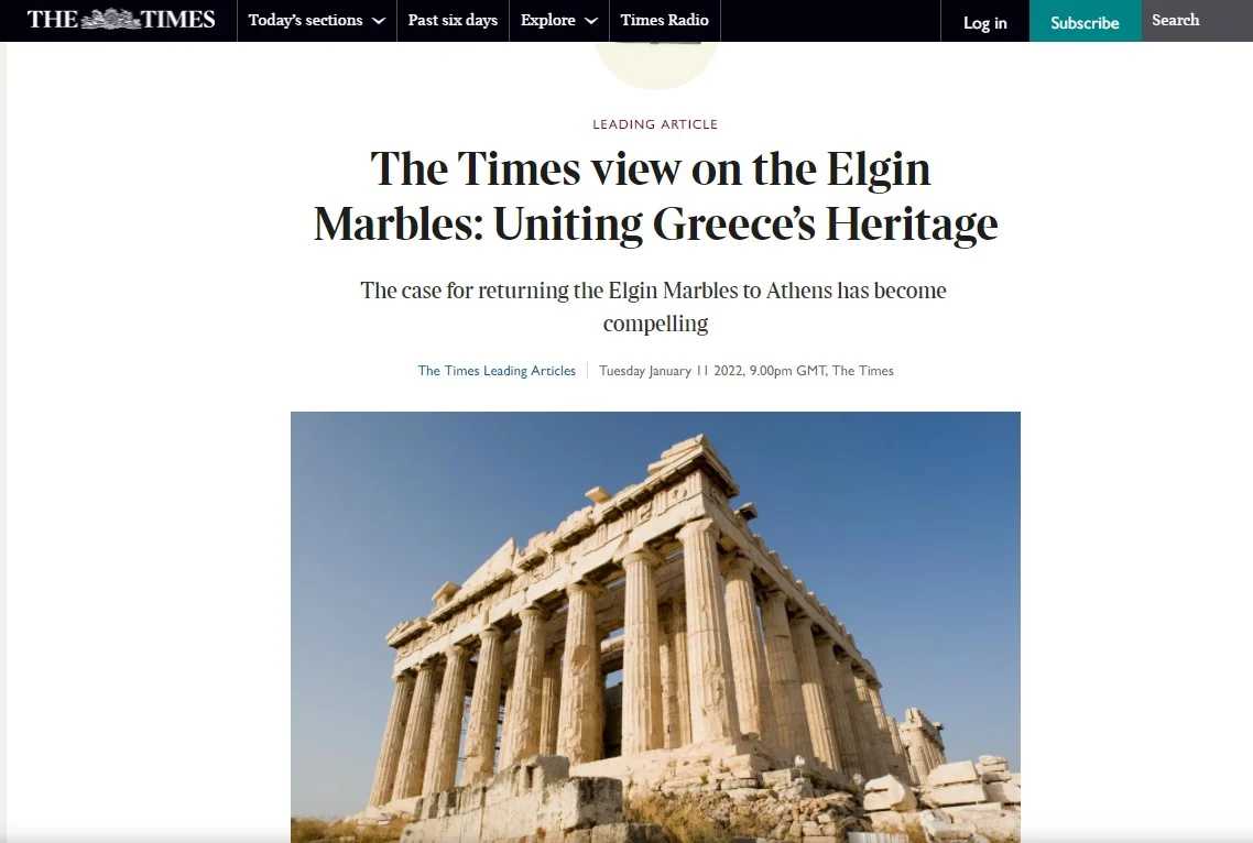Οι Times του Λονδίνου υπέρ της επιστροφής των Γλυπτών του Παρθενώνα: Ανήκουν στην Αθήνα, πρέπει να επιστραφούν