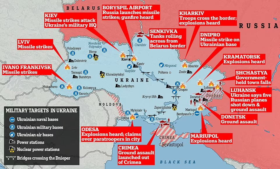 Μαζική εισβολή της Ρωσίας στην Ουκρανία – Δεκάδες νεκροί και σφοδρές συγκρούσεις – Εκρήξεις σε Κίεβο και μεγάλες πόλεις