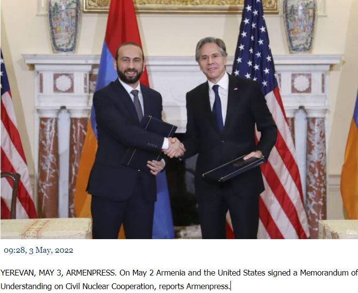 Συμφωνία πυρηνικής συνεργασίας μεταξύ ΗΠΑ και Αρμενίας