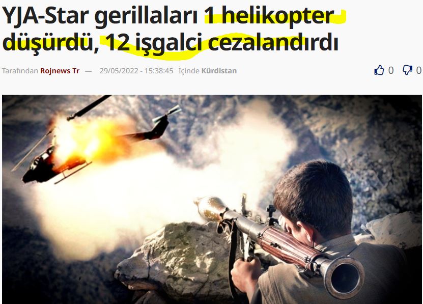 Κούρδοι αντάρτες κατέρριψαν τουρκικό ελικόπτερο και τιμώρησαν 12 εισβολείς
