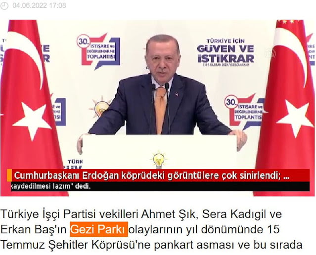 Ο Ερντογάν ζήτησε τη δίωξη βουλευτών για ανάρτηση πανό στην επέτειο του πάρκου Γκεζί