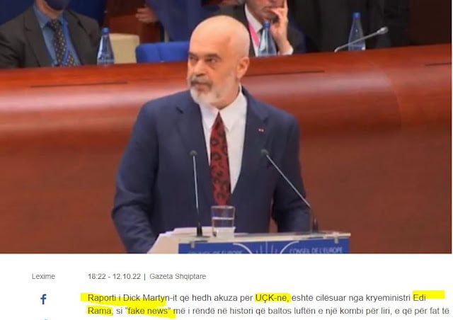 Ο πρωθυπουργός της Αλβανίας ζήτησε από το Συμβούλιο της Ευρώπης την απόσυρση της έκθεσης Ντικ Μάρτι για τον UCK