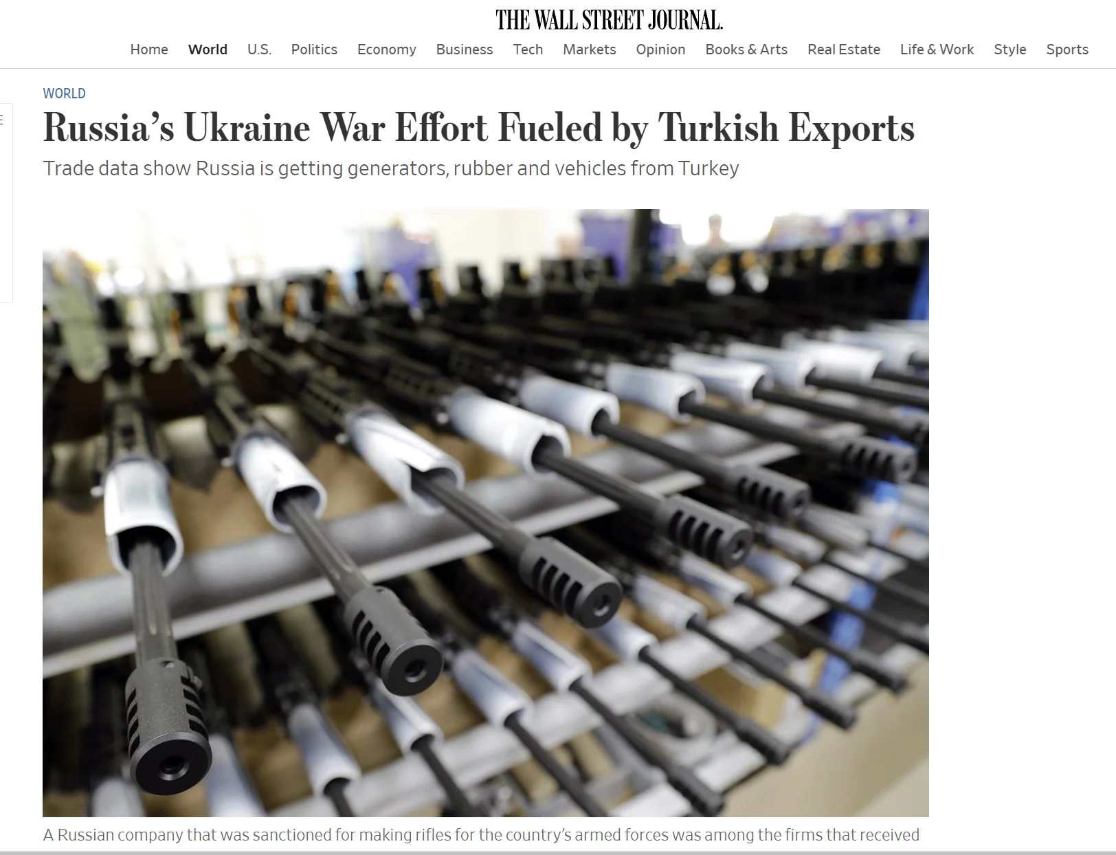 WSJ: Πώς η Τουρκία κρατά ζωντανή την πολεμική μηχανή της Ρωσίας.