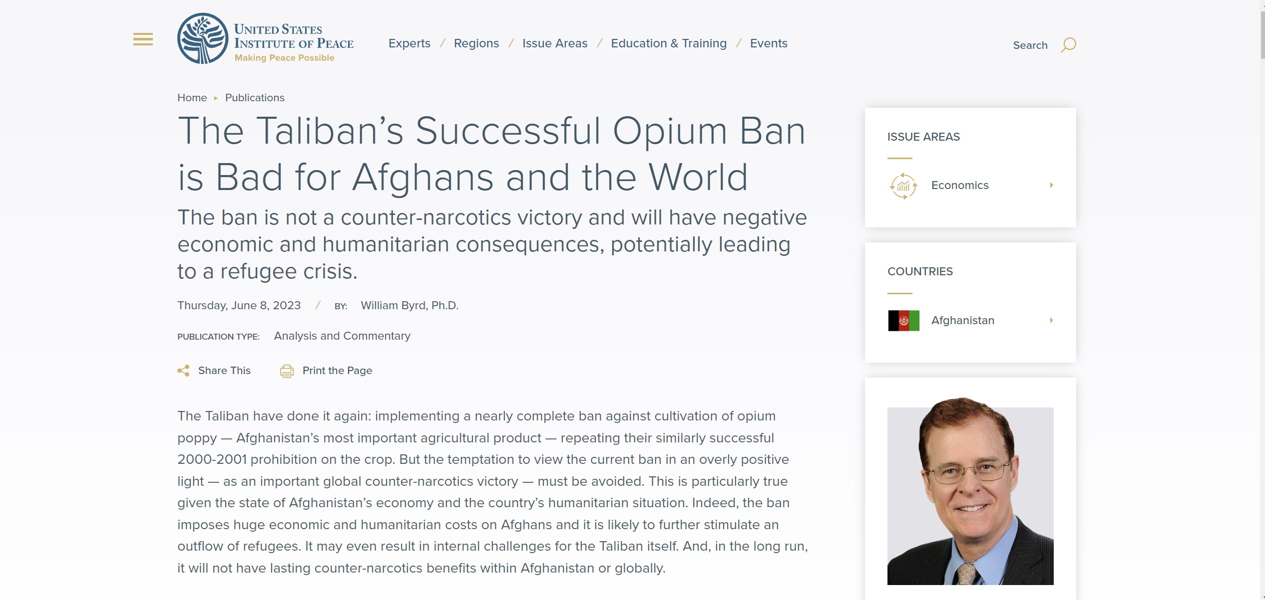 United State Institute of Peace: Η επιτυχής απαγόρευση του οπίου από τους Ταλιμπάν είναι κακή για τους Αφγανούς και τον κόσμο! Απώλεια 1 δις δολαριών – Προσφυγικές ροές προς Τουρκία και Ευρώπη