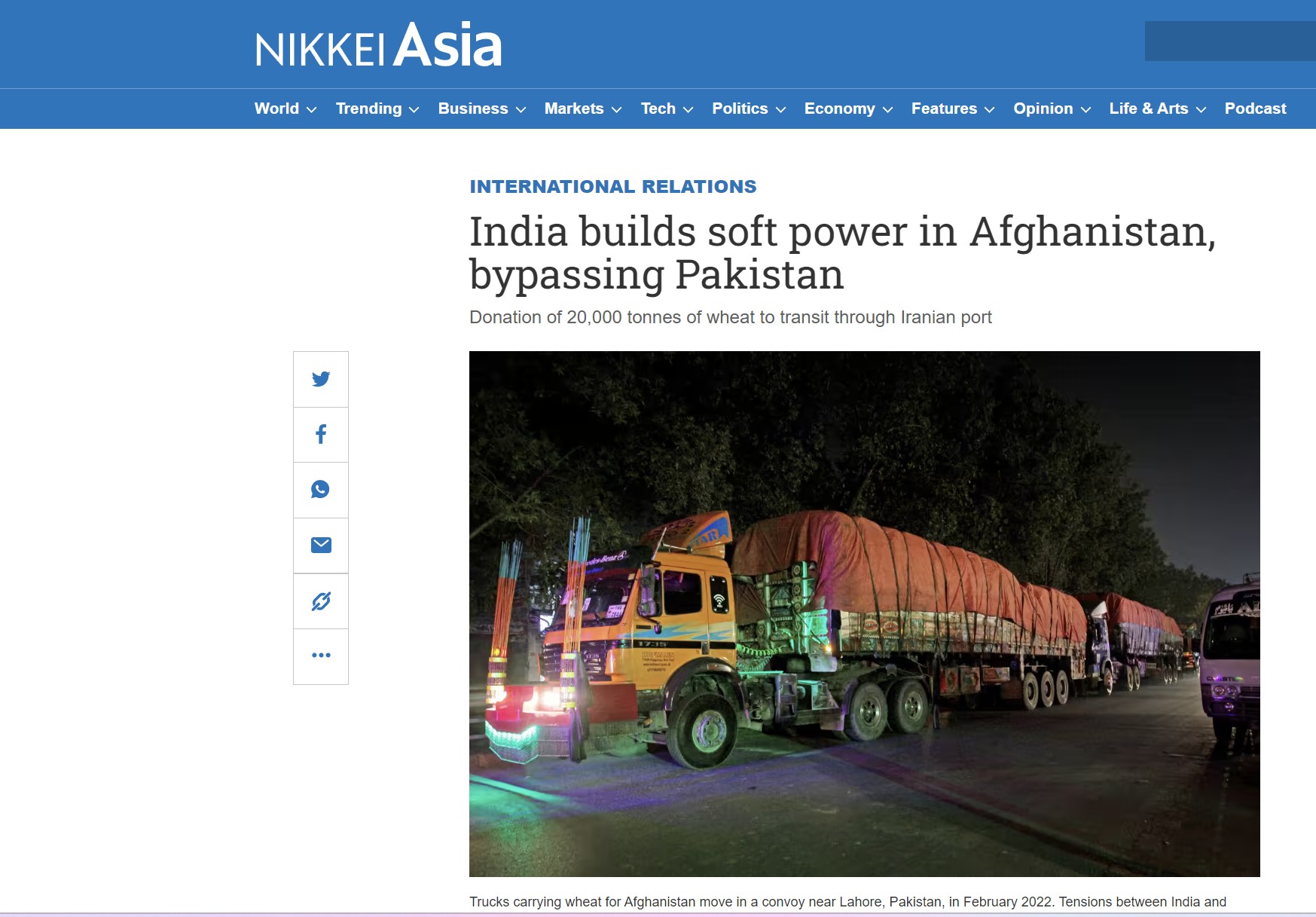 Nikkei Asia: Η Ινδία χτίζει ήπια δύναμη στο Αφγανιστάν, παρακάμπτοντας το Πακιστάν