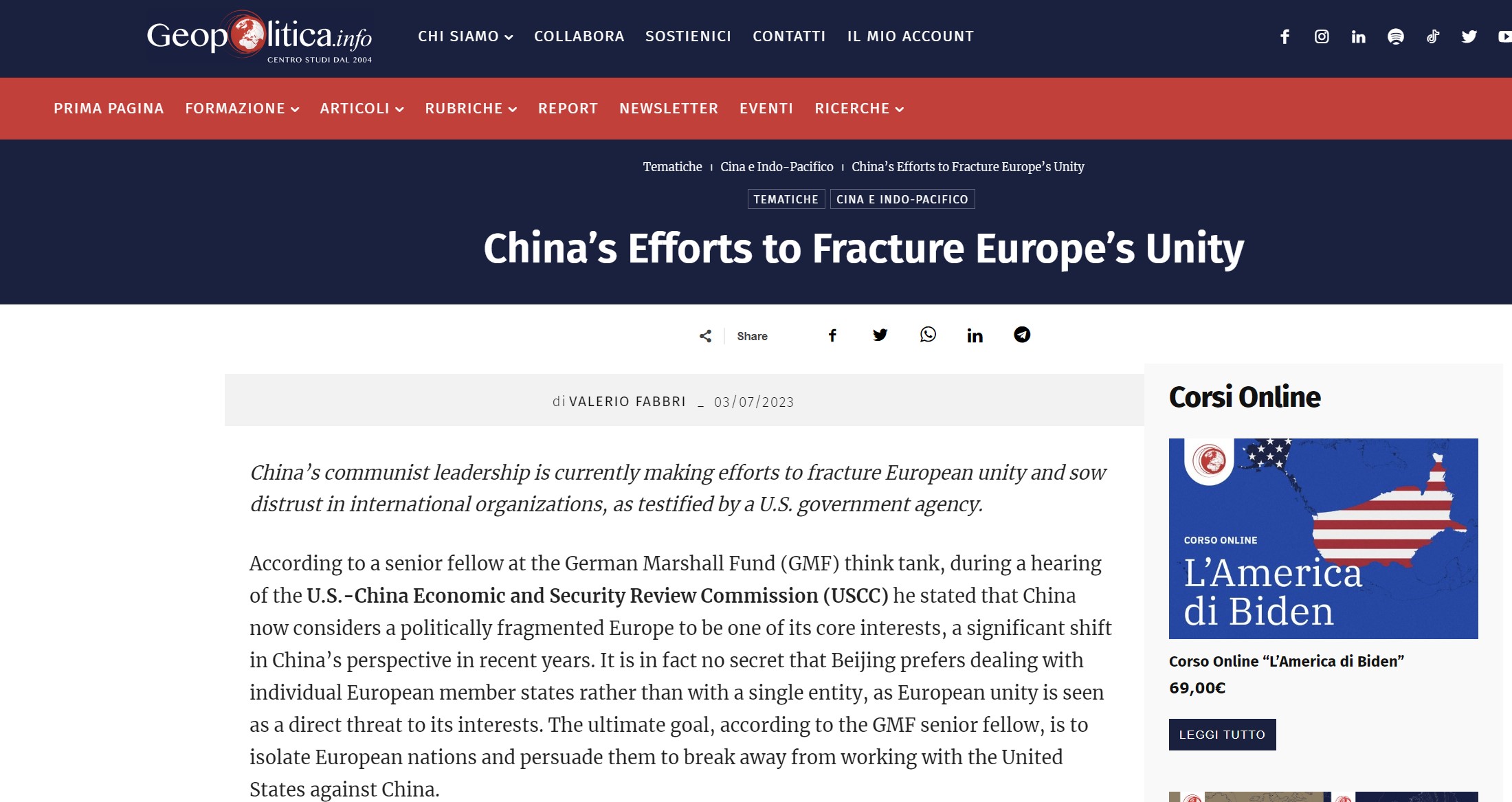 Geopolitica: Οι προσπάθειες της Κίνας να σπάσει την ενότητα της Ευρώπης