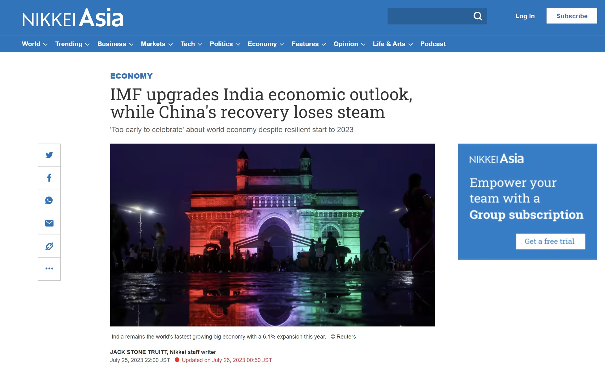 Nikkei Asia: Το ΔΝΤ αναβαθμίζει τις οικονομικές προοπτικές της Ινδίας, ενώ η ανάκαμψη της Κίνας χάνει τη δυναμική της