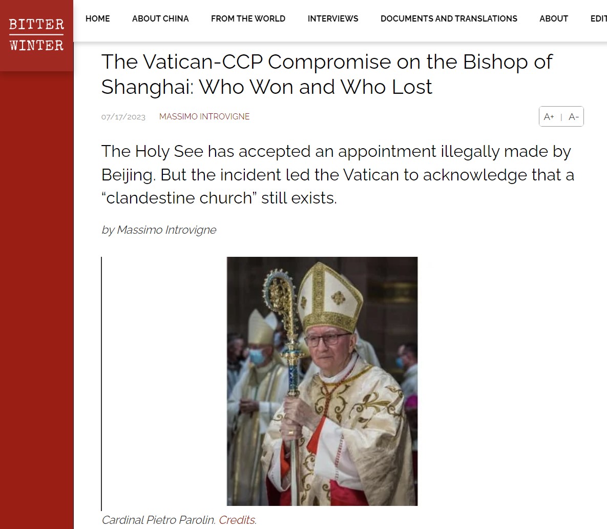 The Vatican-CCP Compromise on the Bishop of Shanghai: Who Won and Who Lost