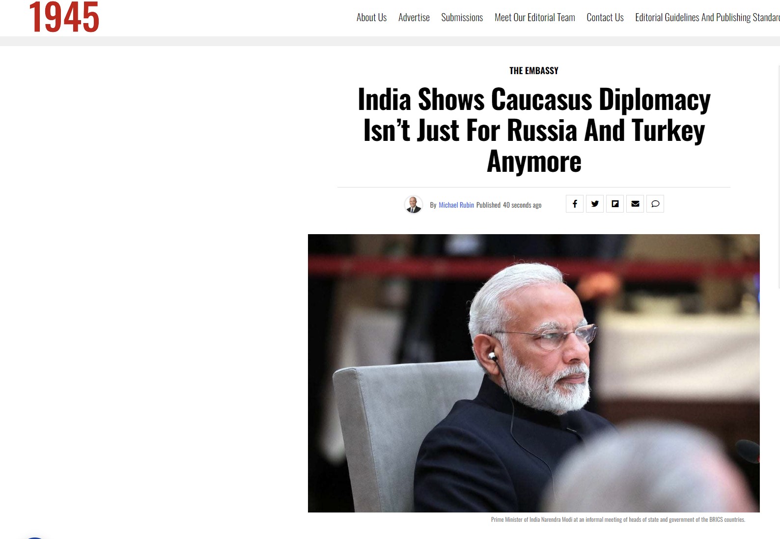 Μάικλ Ρούμπιν: Η Ινδία δείχνει ότι η διπλωματία του Καυκάσου δεν είναι πια μόνο για τη Ρωσία και την Τουρκία