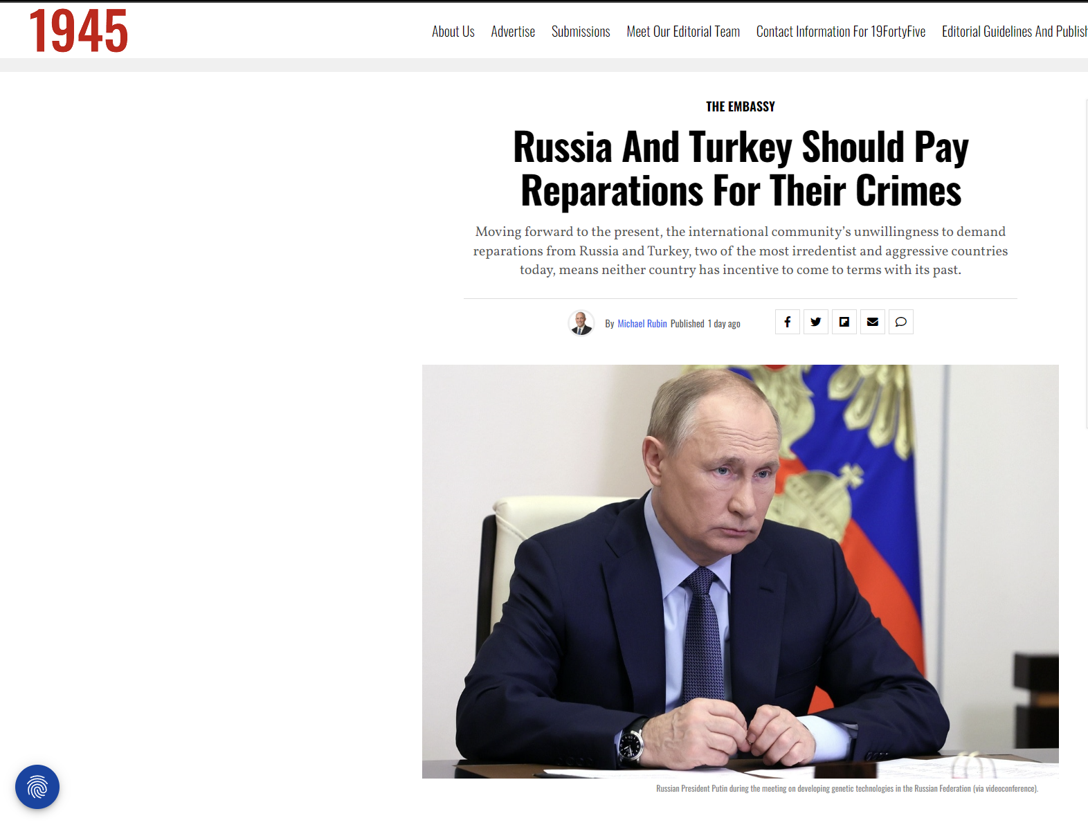 Μάικλ Ρούμπιν: Η Ρωσία και η Τουρκία πρέπει να πληρώσουν αποζημιώσεις για τα εγκλήματά τους