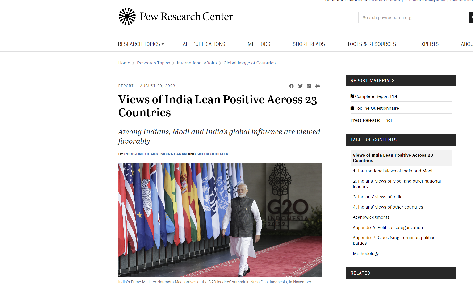 Views about India are positive across 23 countries