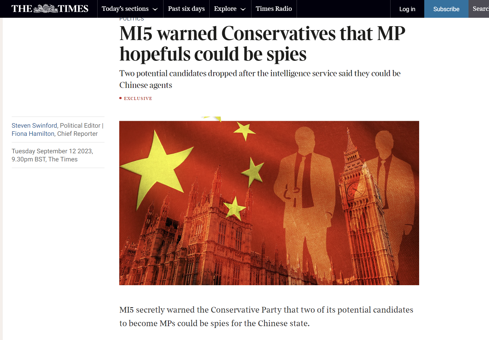 Η MI5 προειδοποίησε για την ύπαρξη κατασκόπων της Κίνας εντός του κυβερνώντος κόμματος! Αποσύρθηκαν δύο πιθανοί υποψήφιοι για το κοινοβούλιο
