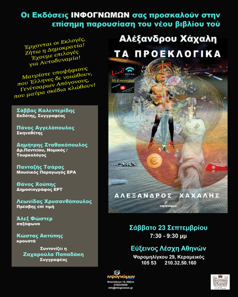 Μια απολαυστική εκδήλωση: Παρουσίαση του έργου του Αλέξανδρου Χάχαλη: ΤΑ ΠΡΟΕΚΛΟΓΙΚΑ