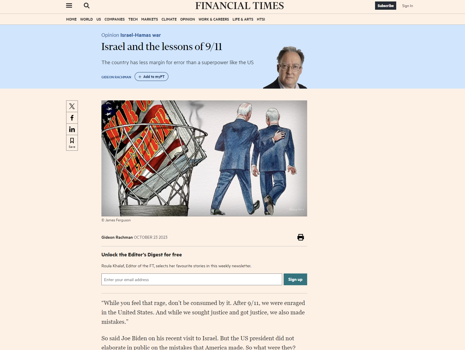 Financial Times: Τα μαθήματα της 11ης Σεπτεμβρίου για το Ισραήλ