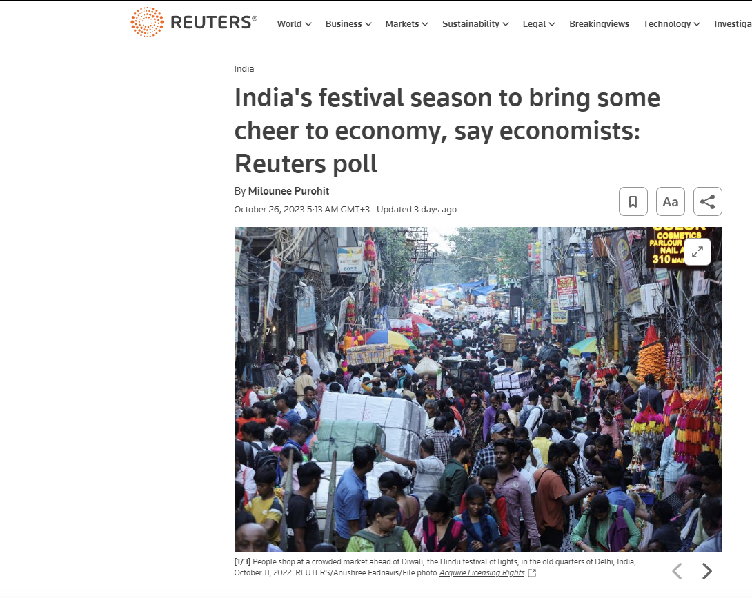 Reuters: India’s Festival Season to Bring Some Cheer to Economy, Say Economists