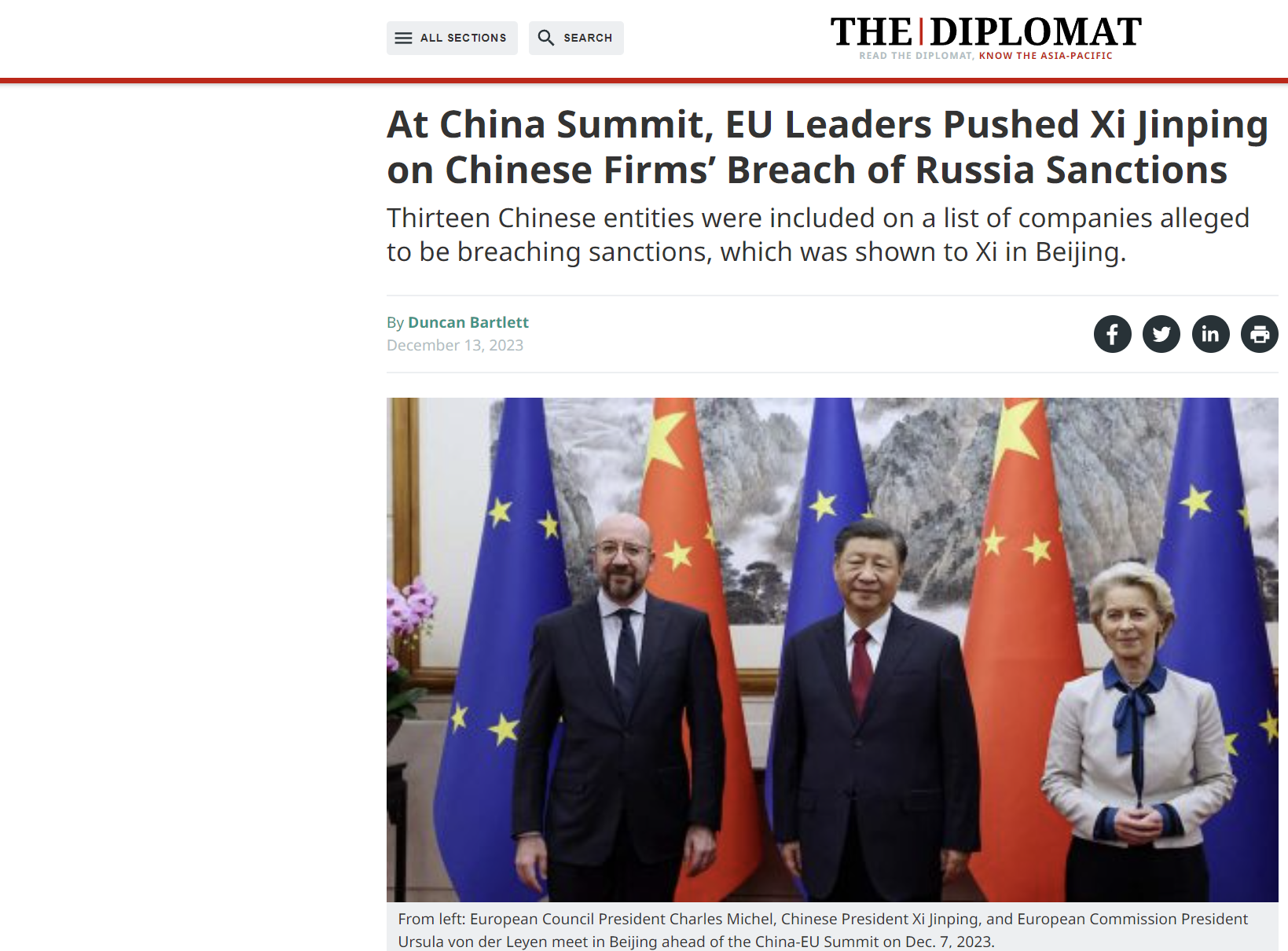 Στενό μαρκάρισμα στον Σι Τζιπίνγκ από Φον ντερ Λάιεν και Μισέλ για τις κινεζικές εταιρείες που παραβιάζουν τις κυρώσεις κατά της Ρωσίας