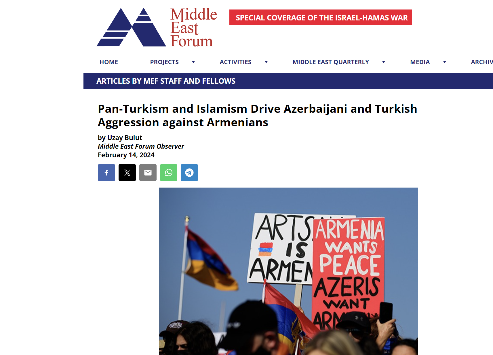 Ουζάι Μπουλούτ στο Middle East Forum: Ο παντουρκισμός και ο ισλαμισμός οδηγούν την επιθετικότητα του Αζερμπαϊτζάν και της Τουρκίας κατά των Αρμενίων