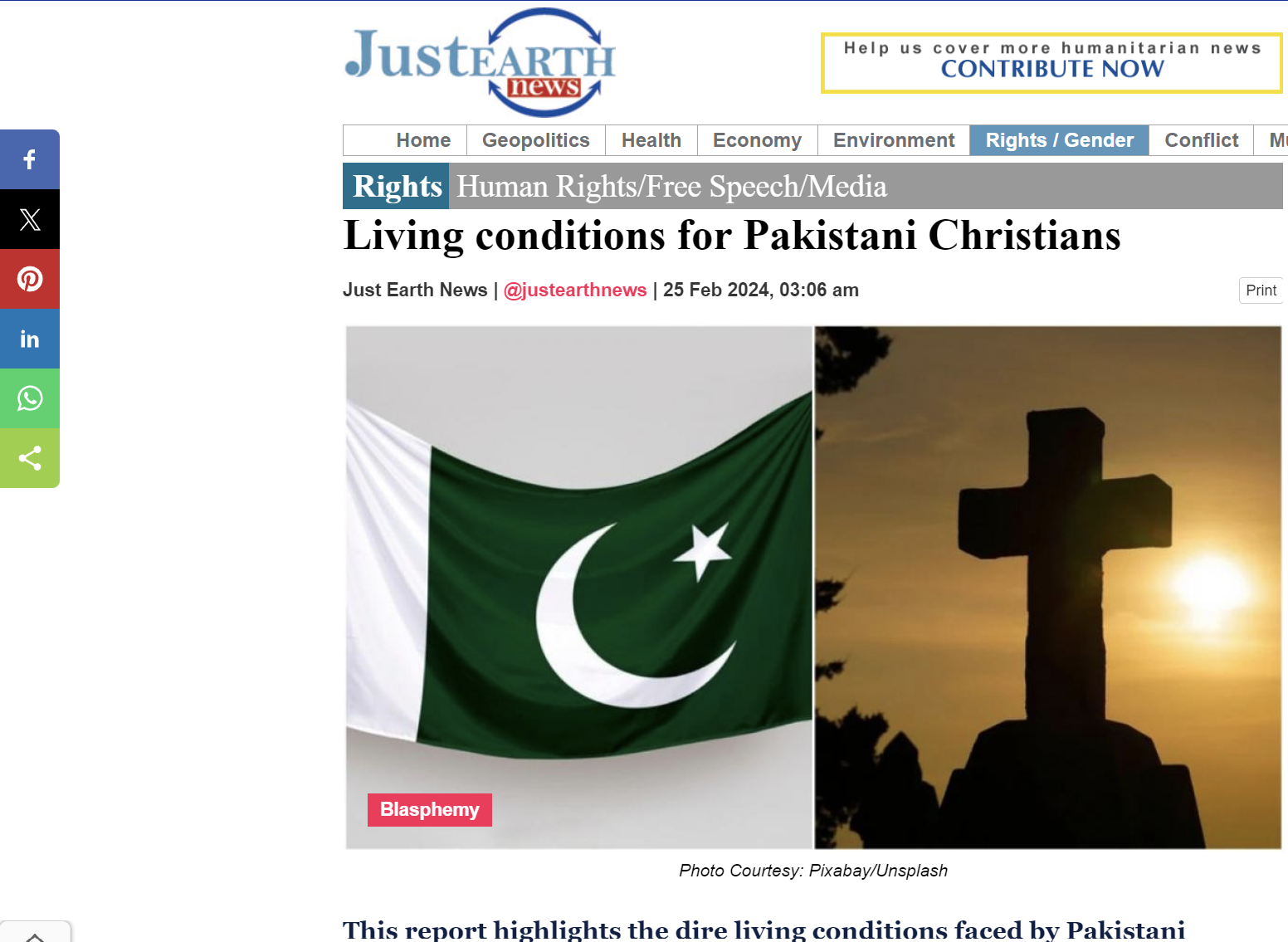 Just Earth News: Άθλιες συνθήκες διαβίωσης για τους Χριστιανούς του Πακιστάν! Αντιμετωπίζει απειλές βίας, φυλάκισης και θανάτου