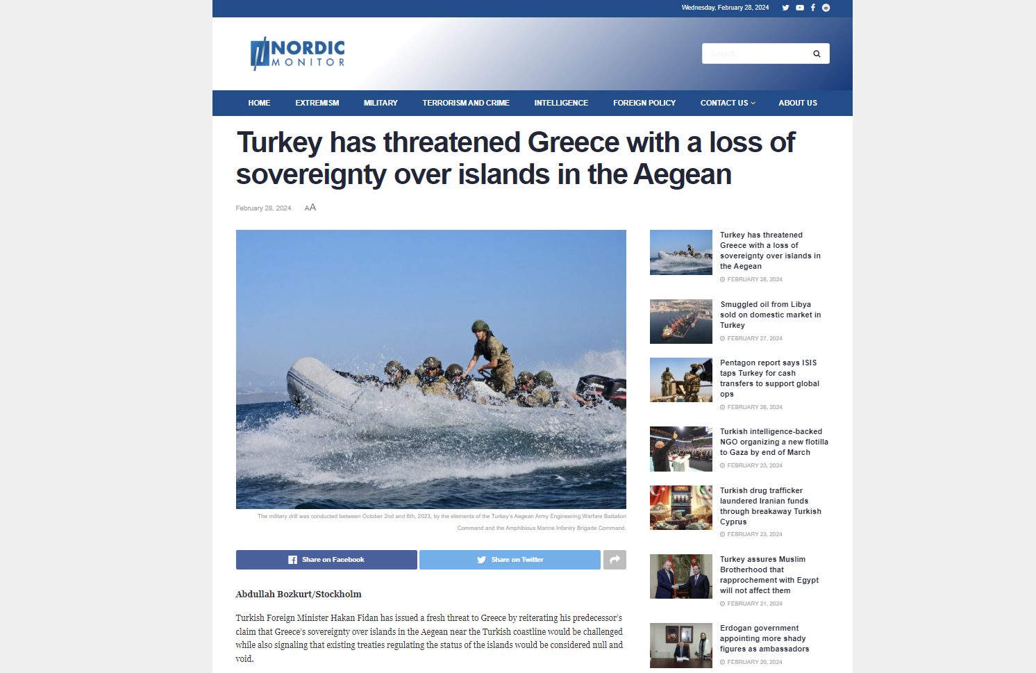 Nordic Monitor: Η Τουρκία απείλησε την Ελλάδα με απώλεια κυριαρχίας στα νησιά του Αιγαίου