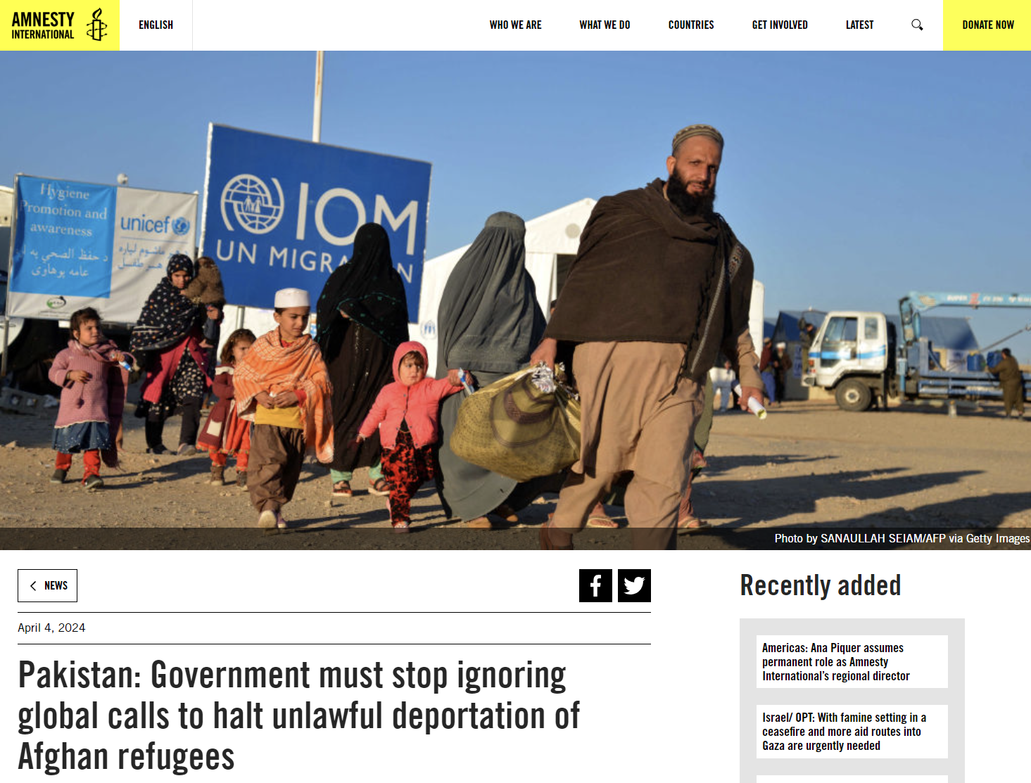 Διεθνής Αμνηστία: Η κυβέρνηση του Πακιστάν πρέπει να σταματήσει να αγνοεί τις παγκόσμιες εκκλήσεις για να σταματήσει η παράνομη απέλαση Αφγανών προσφύγων