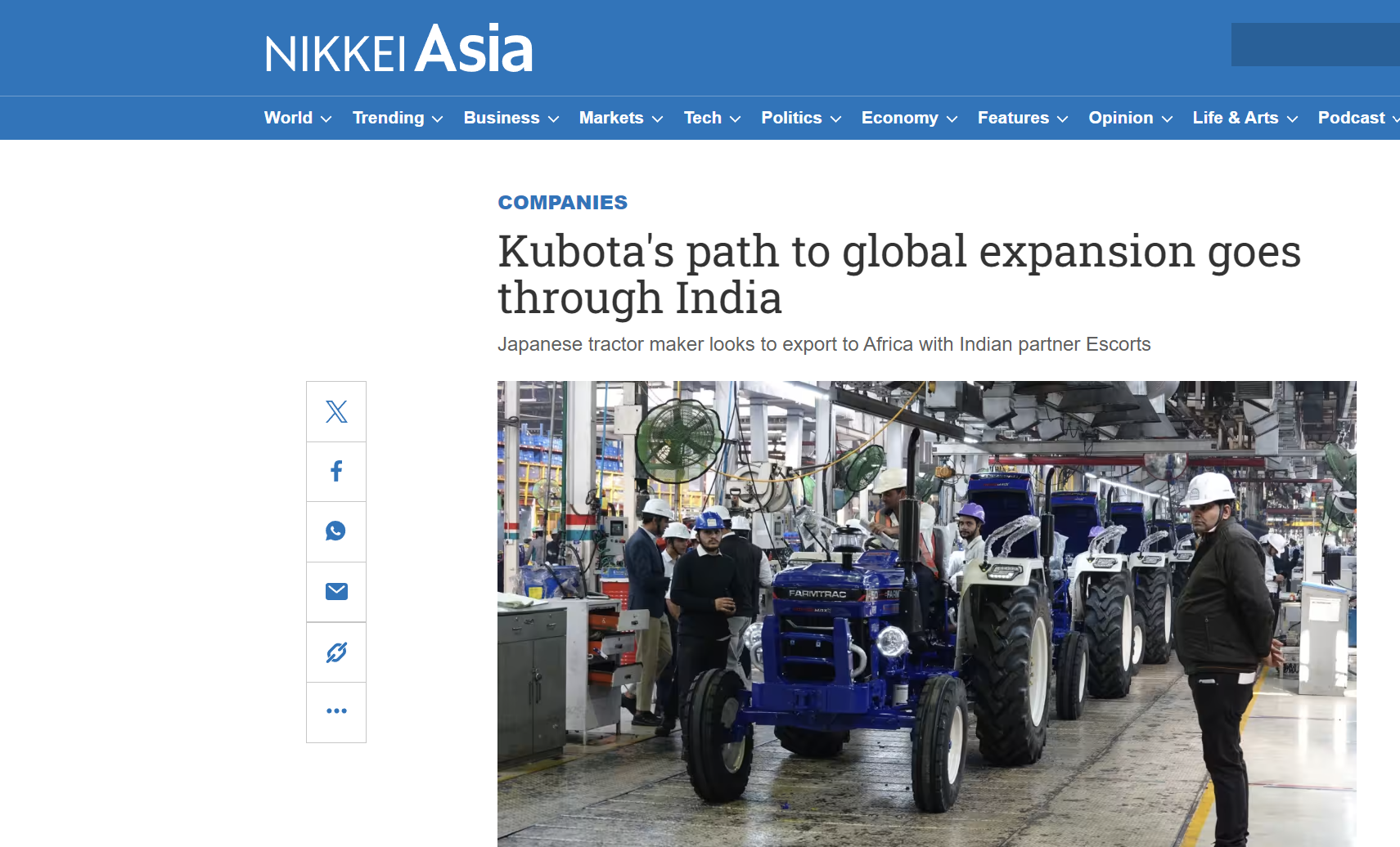 Nikkei Asia: Ο δρόμος για την παγκόσμια επέκταση της ιαπωνικής εταιρείας παραγωγής τρακτέρ Kubota περνάει από την Ινδία!